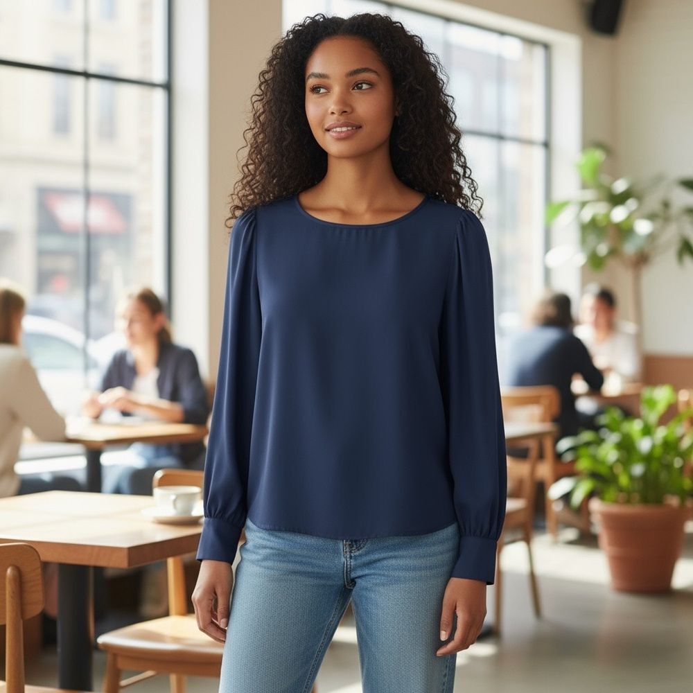 J. Crew Women's XS Blue Long Sleeve‎ Blouse Casual Keyhole Back